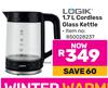 Logik 1.7L Cordless Glass Kettle 850028237