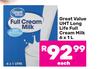 Great Value UHT Long Life Full Cream Milk-6 x 1L