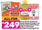 Iwisa Samp 2.5Kg Or Nyala Samp 2.5Kg+Sasko Cake White Flour 5Kg+Econo Blended Cooking Oil 5L-For All