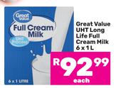 Great Value UHT Long Life Full Cream Milk-6 x 1L