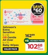 Johnson's Extra Sensitive 6 x 56 Or Gentle All Overv 6 x 72 Baby Wipes-Per Pack