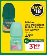 Mitchum Anti Perspirant Roll On For Men Or Women-50ml Each