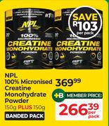 NPL 100% Micronised Creatine Monohydrate Powder Banded Pack-150g Plus 150g Per Pack