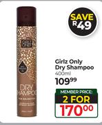 Girlz Dry Shampoo-For 2 x 400ml