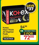 Kotex Maxi Thick All Nighter Pads-For 2 x 16's Pack