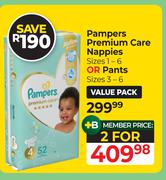 Pampers Premium Care Nappies (Sizes 1-6) Or Pants (Sizes 3-6)-For 2