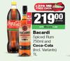 Bacardi Spiced Rum 750ml & Coca-Cola (Incl Variants) 1Ltr-For Both Per Pack