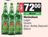 Heineken Lager Quarts (Excl Bottle Deposit)-For 3 x 650ml