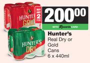 Hunter's Real Dry Or Gold Cans-For 2 x 6 x 440ml