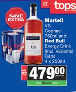 Martell VS Cognac 750ml & Red Bull Energy Drink (Incl Variants) Cans 4 x 250ml-For Both