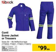 Beck Conti Econo Jacket Or Trousers 775832,775821,775851,775831