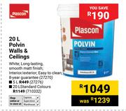 Plascon Polvin Walls & Ceilings (White) 272270-20Ltr