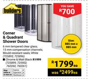 Builders Corner & Ouadrant Shower Doors (White) 725893, 725896-Each