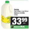 Darling Full Cream, Low Fat Or Medium Fat Milk-2L