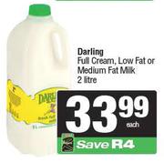 Darling Full Cream, Low Fat Or Medium Fat Milk-2L