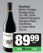 Swartland Merlot,Pinotage,Rose,Dry Red,Syrah Cabernet Sauvignon,Chardonnay,Chenin Blanc-750ml