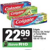 Colgate Original,Gel,Herbal Or Herbal White Toothpaste-100ml/150ml