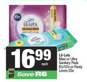 Lil-Lets Maxi Or Ultra Sanitary Pads 8s/10s Or Pantyliners 25s-Each