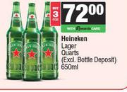 Heineken Lager Quarts-For 3 x 650ml