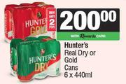 Hunter's Real Dry Or Gold Cans-For 2 x 6 x 440ml