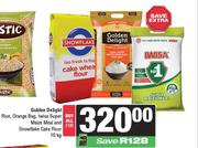 Golden Delight Rice Orange Bag,Iwisa Super Maize Meal & Snowflake Cake Flour-10Kg For All
