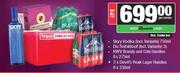 Skyy Vodka 750ml+Du Toitskloof 3L+KWV Brandy & Cola Handies 6x275ml+Devils Peak Handies 2x6x330ml