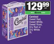 Carnival NL Sweet Red,Dry Red,White,NL Sweet White Or NL Sweet Rose-3L