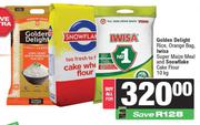 Golden Delight Rice Orange Bag,Iwisa Super Maize Meal & Snowflake Cake Flour 10Kg-For All