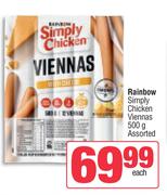Rainbow Simply Chicken Viennas Assorted-500g Each
