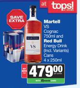 Martell VS Cognac 750ml And Red Bull Energy Drink (Incl Variants) Cans 4 x 250ml-For Both