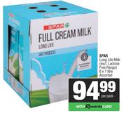 Spar Long Life Milk (Excl Lactose Free Range)-6 x 1Ltr Per Pack