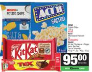 Spar Chips 120g+ ActII Micro Popcorn 3s+ Any2xNestle KitKat Chunky,4Finger,Aero,Bar-One,Tex/Smarties