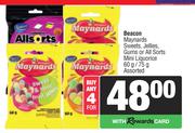 Beacon Maynards Sweets, Jellies, Gums Or All Sorts Mini Liquorice Assorted-For Any 4 x 60g/75g
