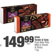 Spar Tender & Tasty Pork Belly Ribs BBQ Or Sweet & Sticky-1Kg Each
