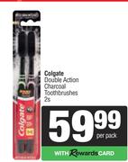 Colgate Double Action Charcoal Toothbrushes-2 Per Pack