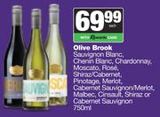 Olive Brook Sauvignon/Chenin Blanc, Chardonnay,Moscato,Rose,Shiraz/Cabernet,Pinotage,Merlot-750ml EA