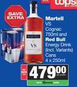 Martell VS Cognac 750ml And Red Bull Energy Drink (Incl Variants) Cans 4 x 250ml-For Both