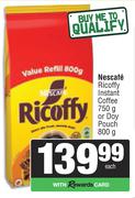 Nescafe Ricoffy Instant Coffee 750g or Doy Pouch 800g-Each