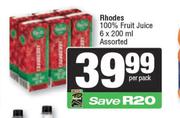 Rhodes 100% Fruit Juice Assorted-6 x 200ml Per Pack