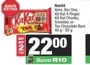 Nestle,Aero,Narone,Kitkat 4 Finger,Kitkat Chunky,Smarties Or Tex Chocolate Bars-For 2 x 40g-55g