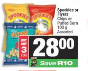 Spookies Or Flyers Chips Or Puffed Corn Assorted-For 3 x 100g