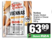 Rainbow Simply Chicken Original Or Cheese Viennas-500g