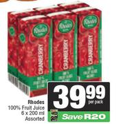 Rhodes 100% Fruit Juice Assorted-6 x 200ml Per Pack