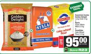 Golden Delight Long Grain Rice 2Kg+Nyala Super Maize Meal 2.5Kg+Snowflake Cake Wheat Flour 2.5Kg