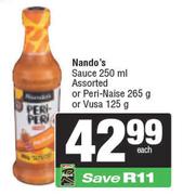 Nando's Sauce 250ml Or Peri Naise 265g Or Vusa 125g-Each