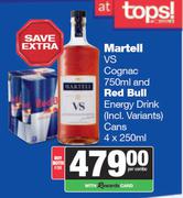 Martell VS Cognac 750ml & Red Bull Energy Drink Cans 4 x 250ml-For Both