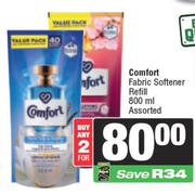 Comfort Fabric Softener Refill Assorted-For Any 2 x 800ml