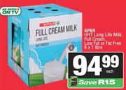 Spar UHT Long Life Milk, Full Cream, Low Fat Or Fat Free-6 x 1L