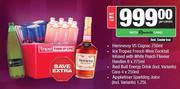 Hennessy VS Cognac 750ml, Ice Tropez Handies 6x275ml, Red Bull Cans 4x250ml & Appletiser Juice 1.25L