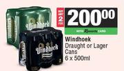 Windhoek Draught Or Lager Cans-For 2 x 6 x 500ml